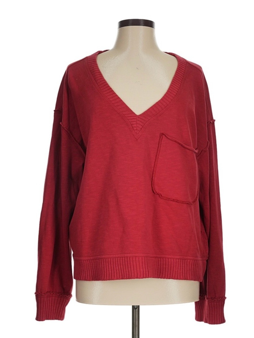 Pilcro Red V-Neck Pocket Sweater Sweatshirt